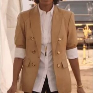 VERONICA BEARD Edra Short Sleeve Leather Dickey Jacket in Beige Size 4